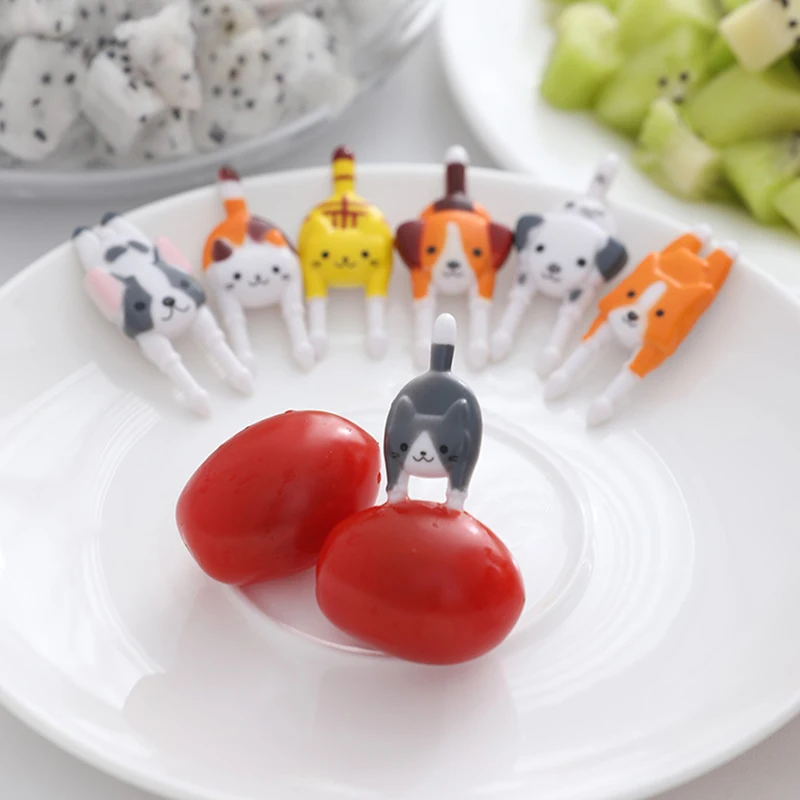 Cartoon Kitten Puppy Fruit Fork Mini Children Snack Cake Dessert Pick Toothpick Bento Sign