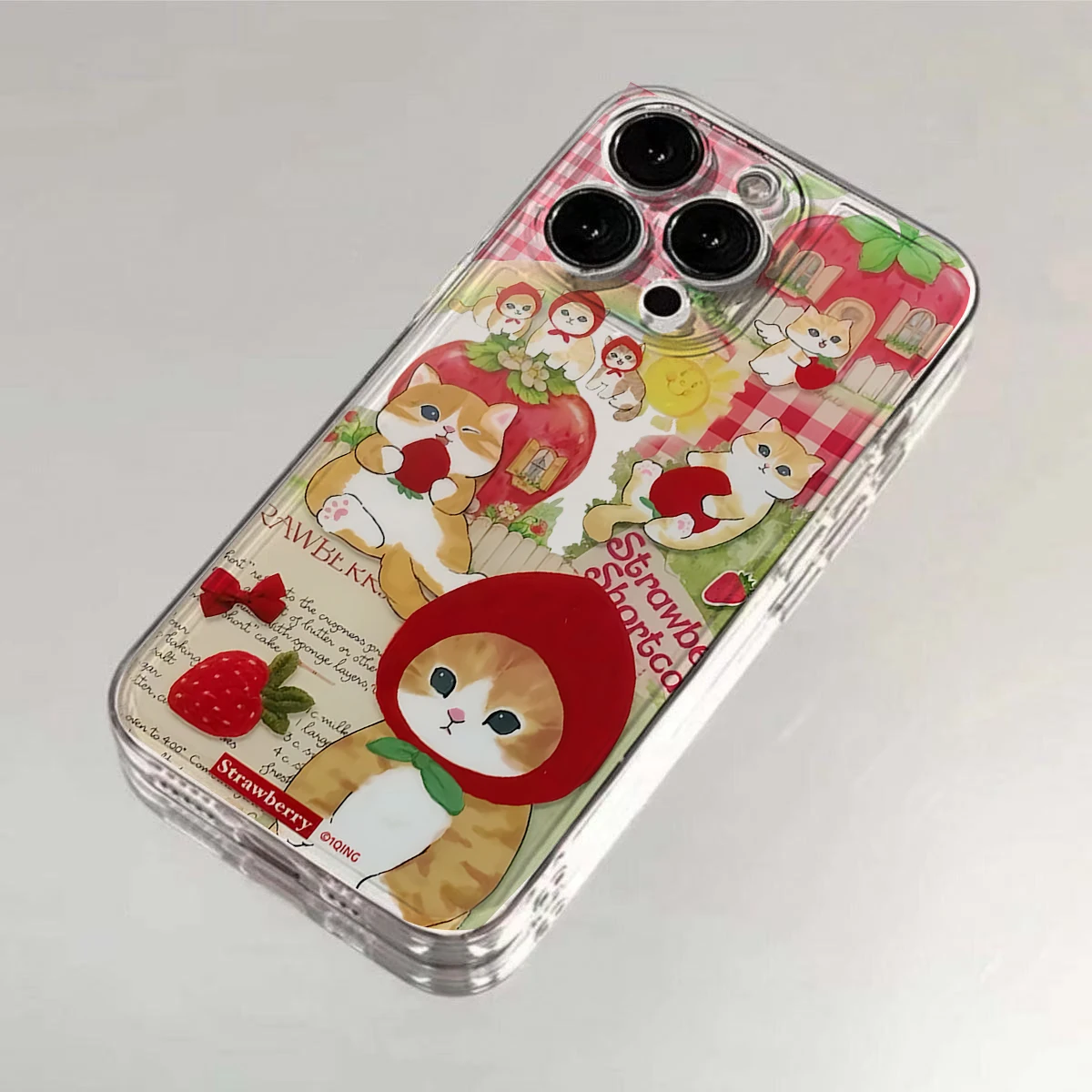 Soft Cat and Strawberry Design Phone Case - Fun and Stylish Cover