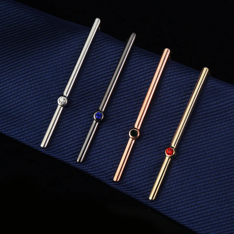 

Luxury Men's Zircon Slender Tie Clip Rose Gold Color Linear Crystal New Mens High-end Fashion Wedding Necktie