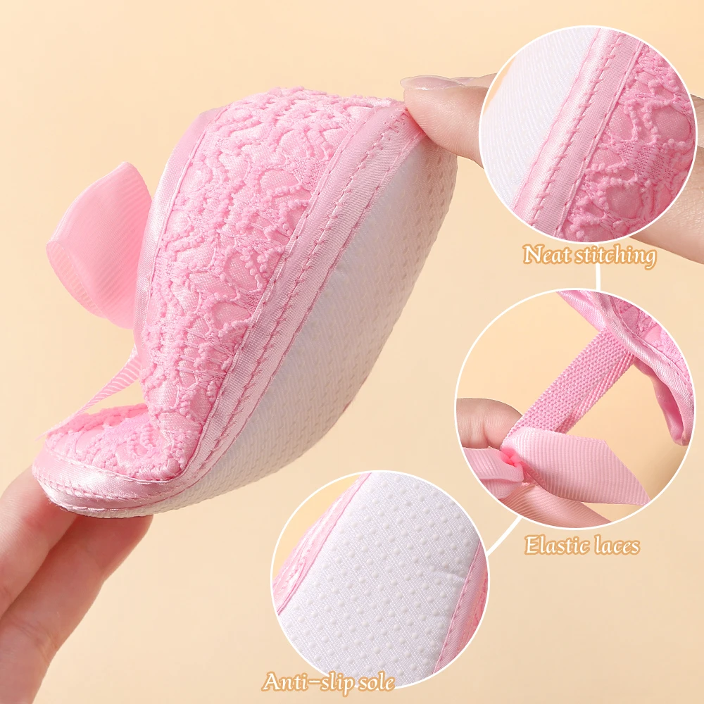 0-1Y Baby Girl Flat Shoes Headband Set Soft Sole Non-slip Bow Embroidered Princess Wedding Walking Shoes Newborn Baby Gift