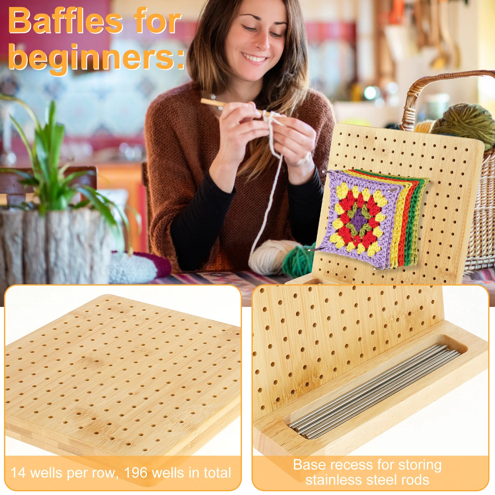 7.7in Crochet Blocking Board Bamboo Wooden Blocking Board Square Blocking  Board for Beginner Knitting Lover Crocheting Projects