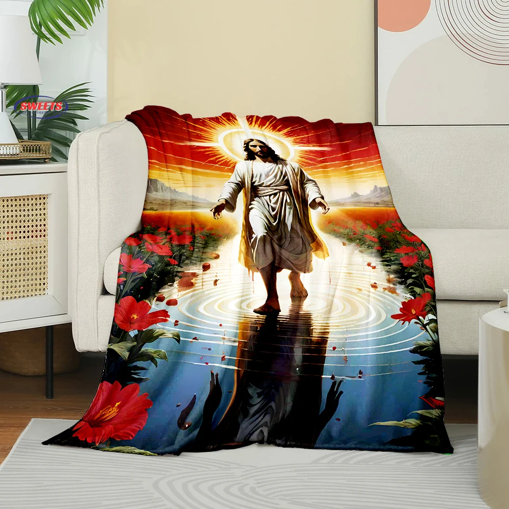 NO.3 6 Size Merciful Jesus Christian God Flannel Art Blanket, Sofa Bed Cover Four Season Soft Fluffy Quilt Blanket Flannel Throw 4