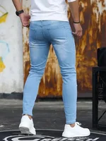 Jean Slim en Denim Bleu Clair pour Homme, Pantalon Crayon de Style Classique, avec Fermeture Éclair, Décontracté, de Marque 2