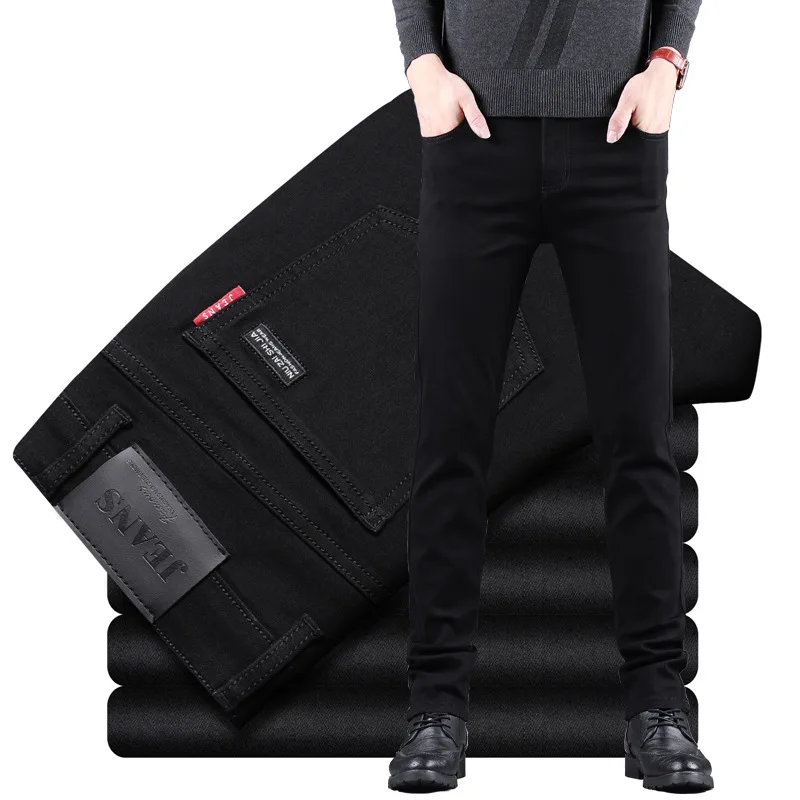 

Men's Cotton Jeans Denim Pants New Business Casual Elasticity Oversized Classic Style Trousers Clothing Male Black Blue Pants
