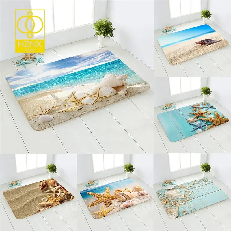 

Beach Shell Starfish Home Mat Welcome Kitchen Rugs Doormat Leaves Carpet Floor Mat Nordic Anti-Slip Outdoor Bath Mat Area Rug