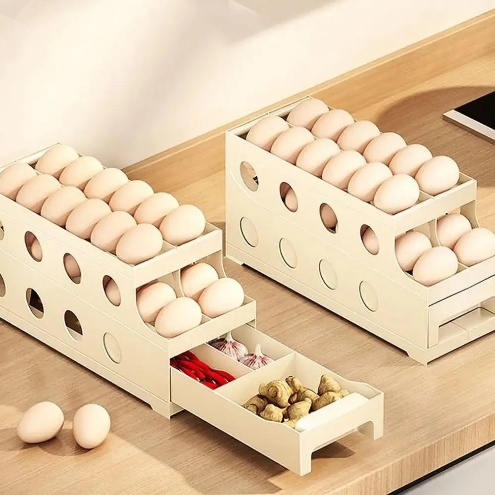 New Home Multi-Tier Automatic Rolling Egg Holder Drawer-Style Food Storage Rack Space-Saving Refrigerator Storage Rack
