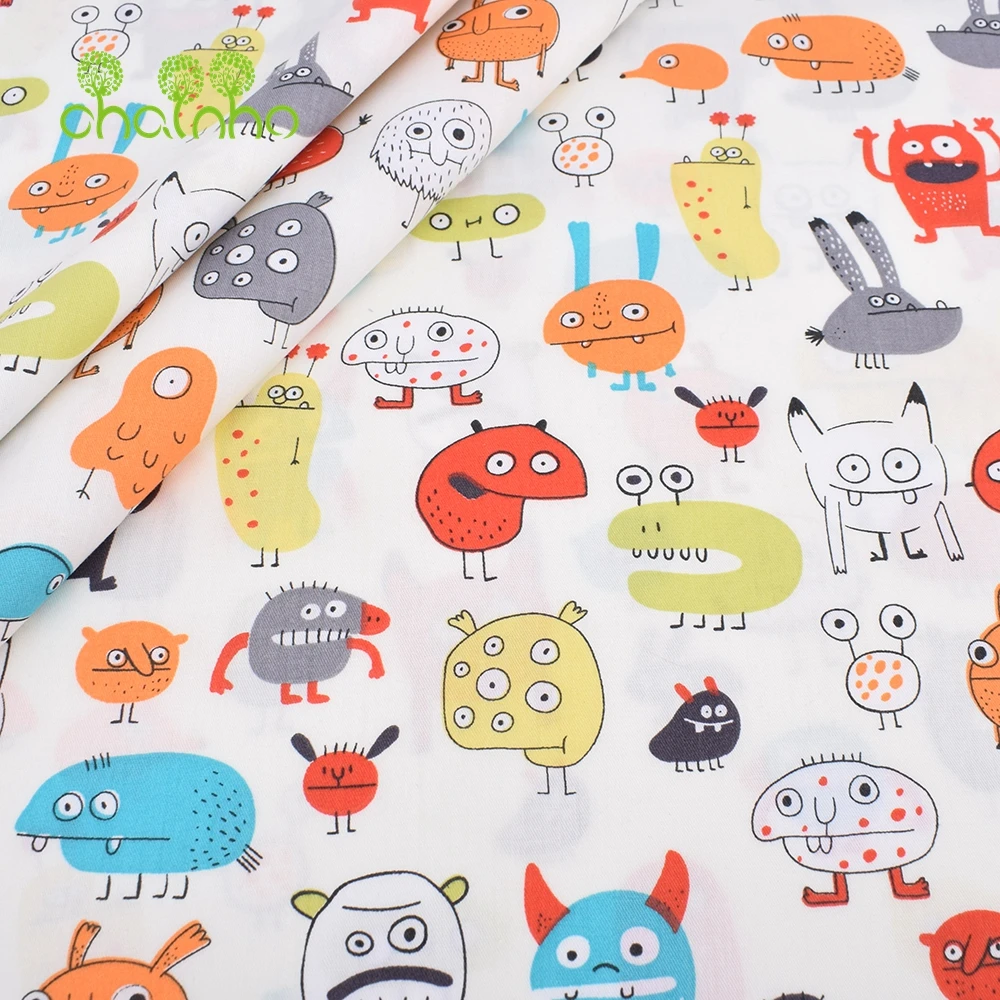 Chainho,Printed Twill Weave Cotton Fabric,DIY Sewing Quilting Material,Patchwork Cloth,7 Designs Cartoon Series,2 Sizes,15C261