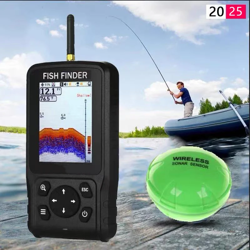 Détecteur poissons sans fil 200m sonar matriciel batterie rechargeable anglais russe