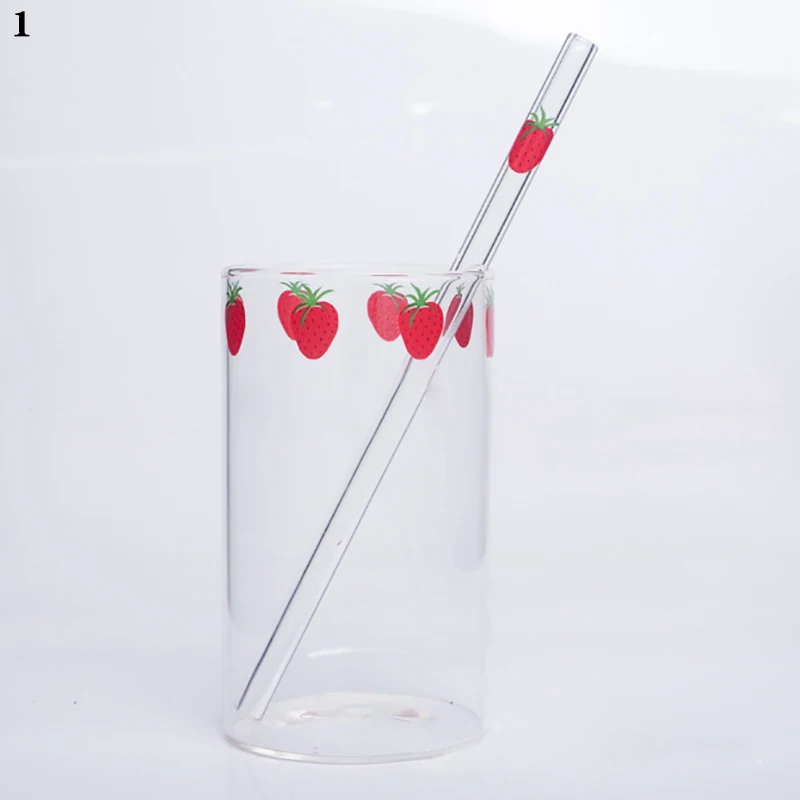 1PC Transparent Glass Drinking Straws Cute Fruit Strawberry Glass Straws Coffee Milk Straw Reusable Smoothies Bar Accessory