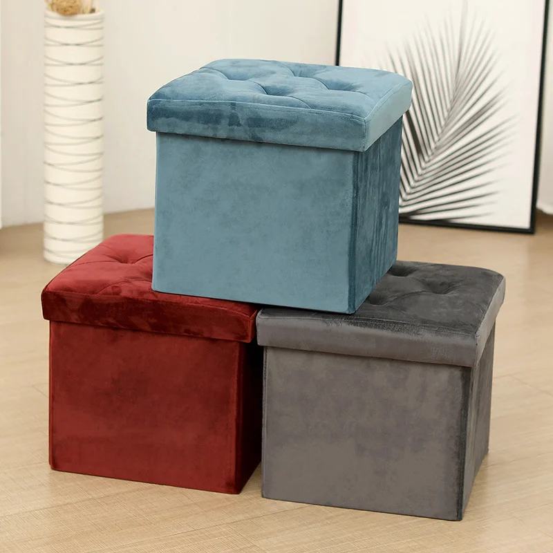 Caja de de acabado cuadrado, taburete de franela plegable, multifuncional, europeo|Taburetes y otomanos| AliExpress