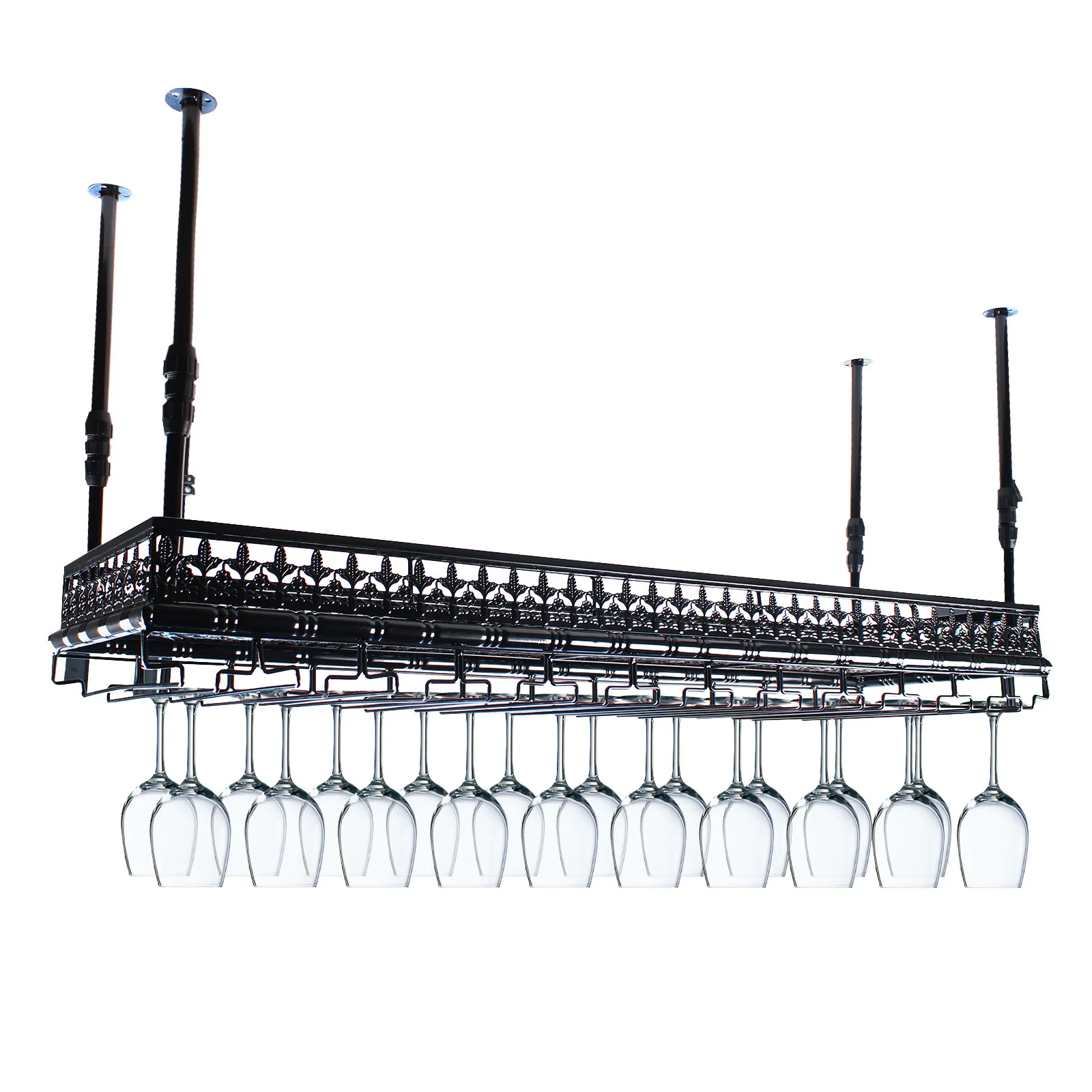 100cm Metal Wine Rack Storage 40x Glass Holders Ceiling Mount Adjustable Height