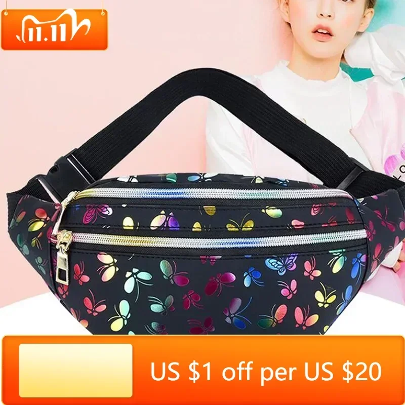 

Поясная сумка с принтом бабочки для женщин, забавная яркая бананка для девочек, дорожная детская мультяшная сумка на пояс, праздничный кошелек для телефона