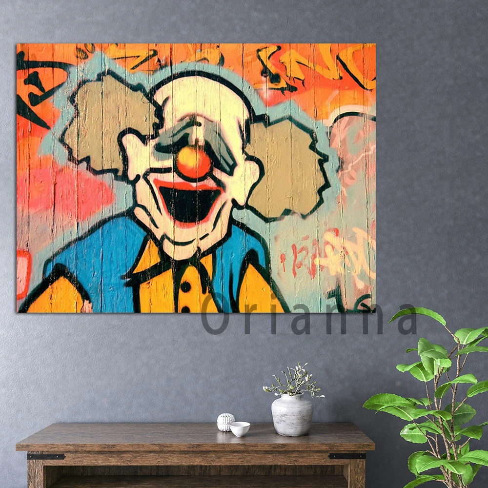 Graffiti Sketc Clown Ride Sad Clown Vintage Wall Art Canvas Print Poster Nordic Modern Living Room Bedroom Decor Painting