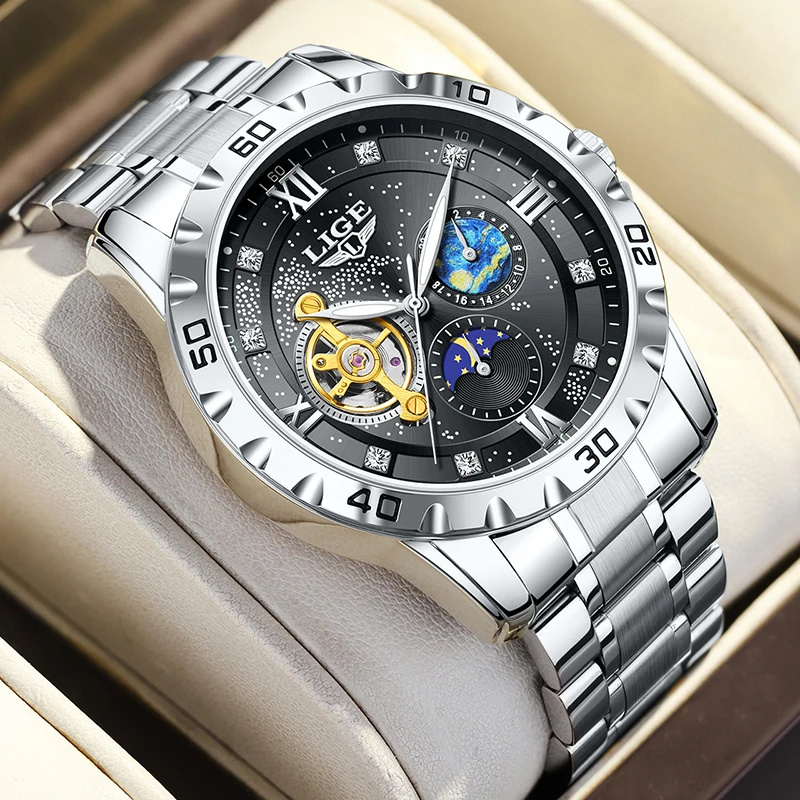 LIGE Fashion Top Brand Luxury Mechanical Wristwatches For Men Casual Business Men Watch Waterproof Luminous Automatic Watch Men