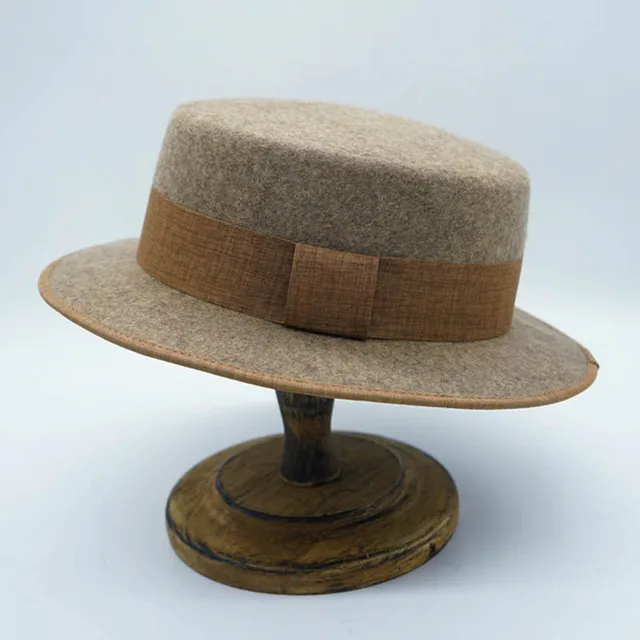 Women's Wool Fedora Hat 5cm Wide Brim Flat Hats for Women Classic Warm Winter Boater Hats with ribbon band Gambler hat 1