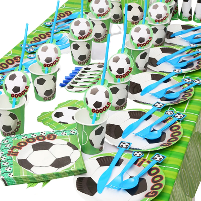 Tema calcio calcio bambini ragazzo festa di compleanno decorazione tazza  piatto tovagliolo Banner bottino borsa tovaglia palloncini forniture per  feste Set - AliExpress