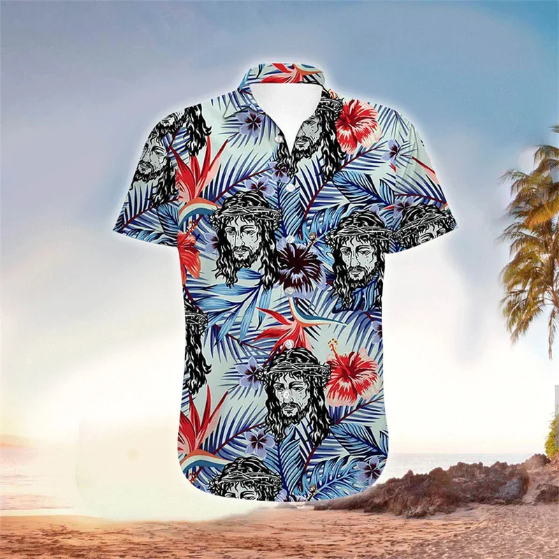 thumbnail image 1 of Dios ama a la gente común Jesús Camisas hawaianas Camisas de moda para hombres y mujeres Camisas de playa geniales Camisas florales geniales de verano Ropa, 1 of 5