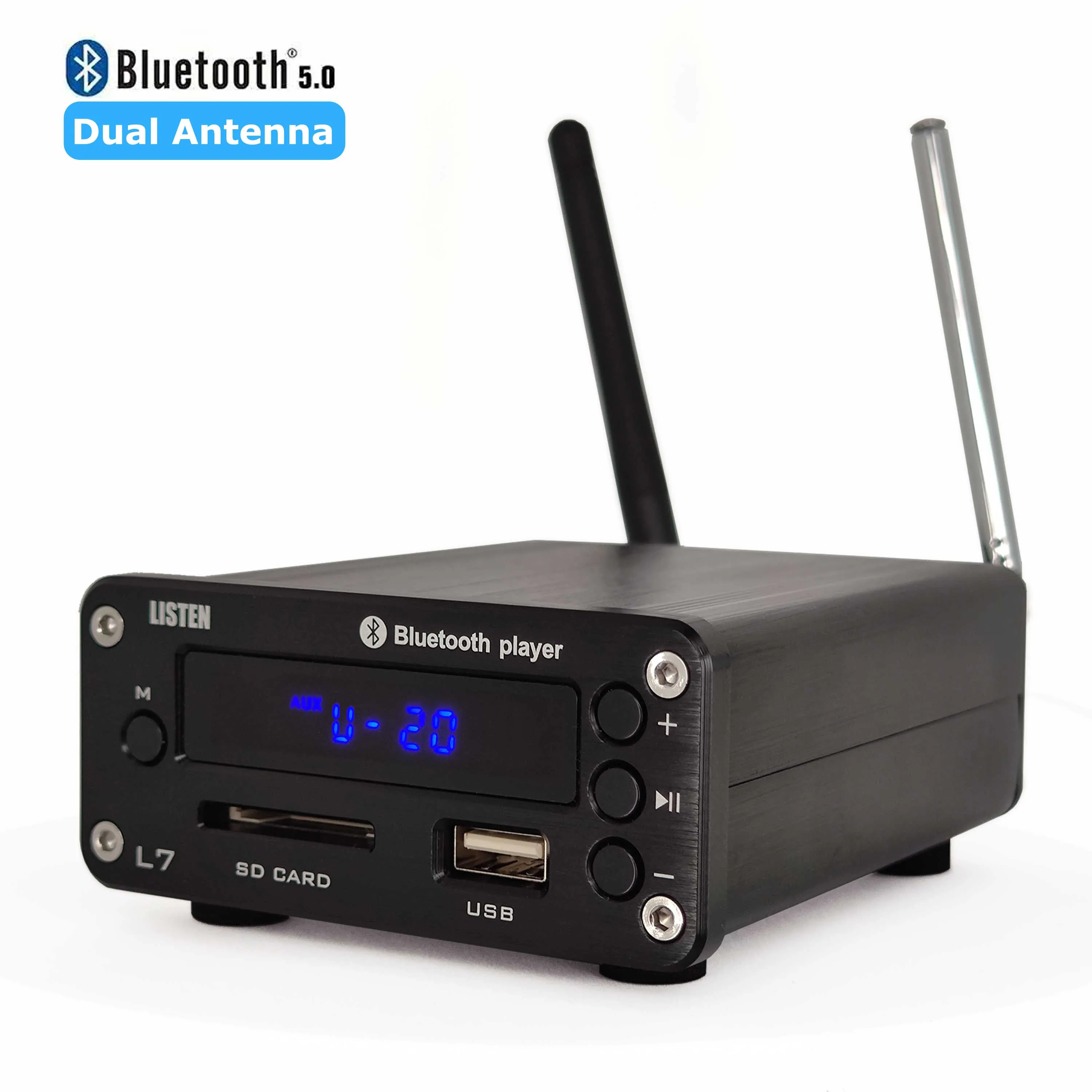 

L7 HiFi Bluetooth 5.0 Receiver DAC Stereo Audio Preamp USB Music Player FM Radio Headphone Amp Supports U-Disk SD Hard Disk