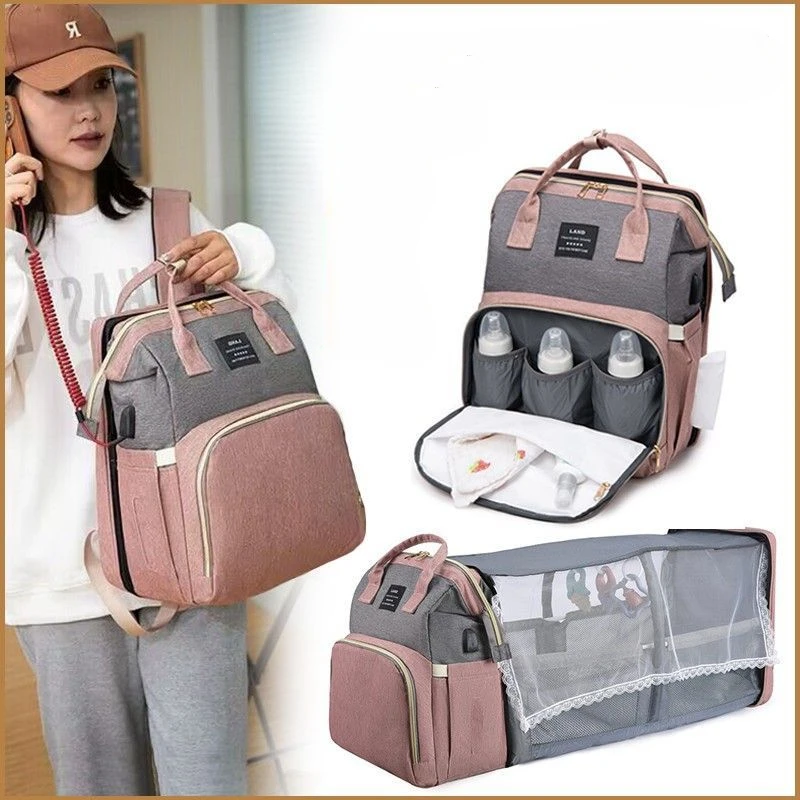 New Multifunctional Mother and Baby Bag Mom Bag Bottle Backpack Folding Sleeping Changing Bag Diaper Backpack