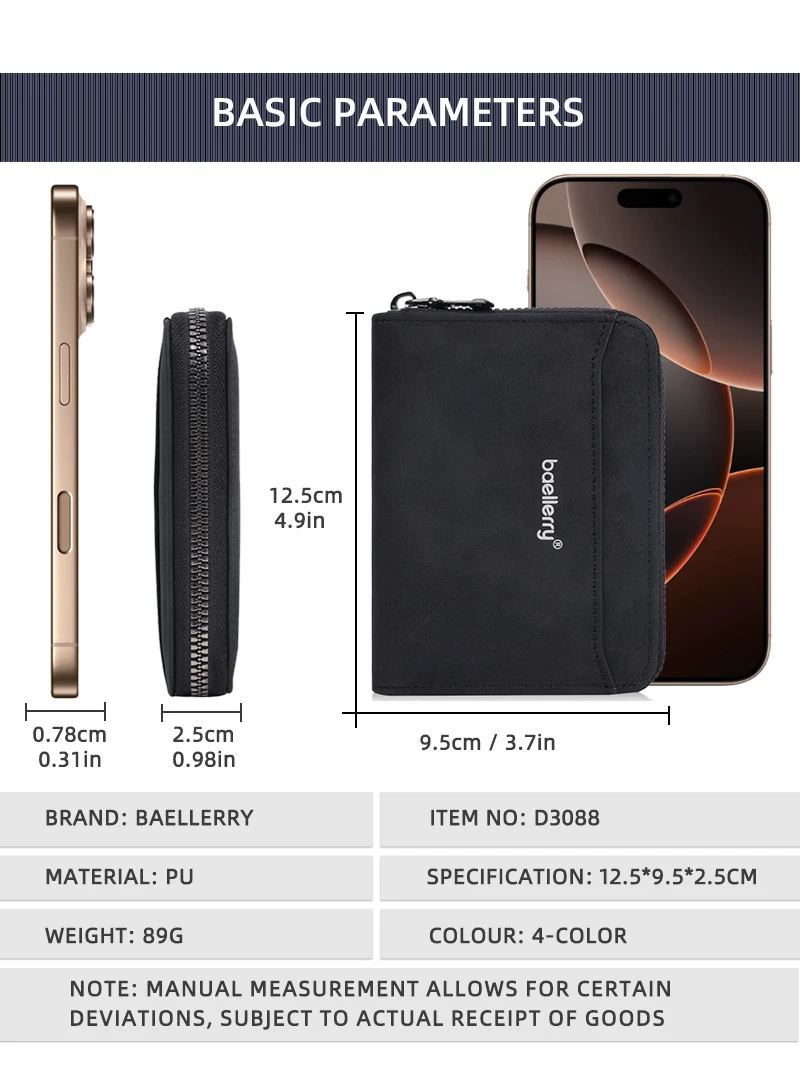 Hohe Qualität Neue Männer Brieftaschen Karte Halter Matt Zipper Männlichen Münze Brieftasche Einfache PU Karte Clips Große Kapazität Männer Geld Clips – Detail 5