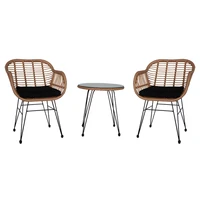 3 pcs Wicker Rattan Patio Conversation Set with Tempered Glass Table  Flaxen Yellow 1