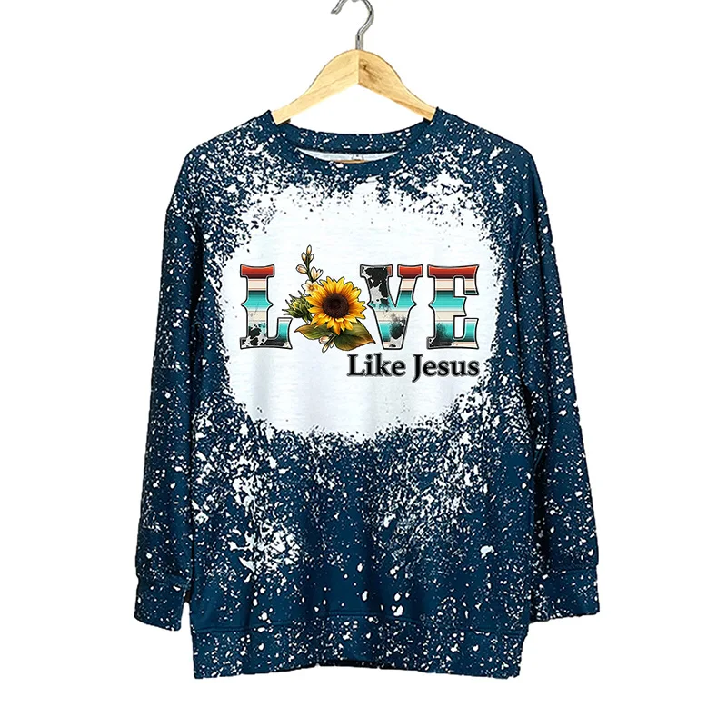 Autumn Women's Crew Neck Long Sleeve Hoodie Women Love Like Jesus Sunflower Print Top Women Clothing Korean Reviews Clothes