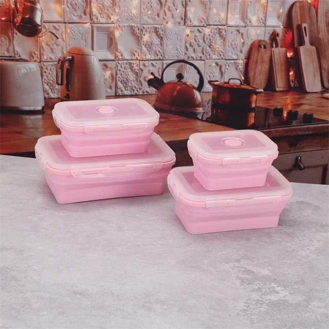 Boîte à déjeuner rectangulaire en Silicone, 4 tailles au choix, boîte à Bento pliable, récipient alimentaire pliant, bol 350/500/800/1200ml pour la vaisselle 3