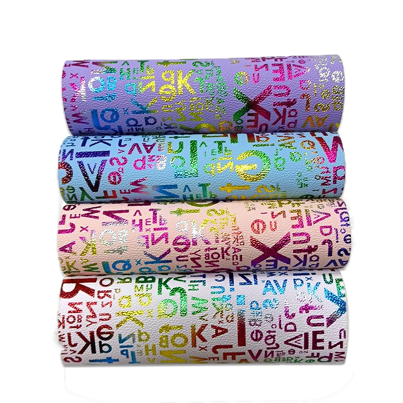 

English Letter Metallic Pattern Colorful Shiny PU Vinyl Faux Leather Fabric For make earrings Shoe/Bag/DIY Accessories30*135cm