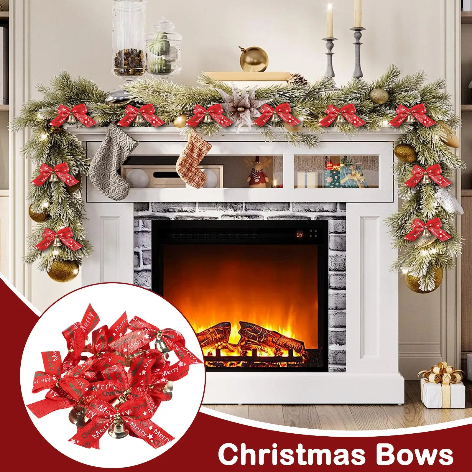 Christmas Bow Bell Pendant With Bell 10 Pieces Red Home Decor Christmas Tree Bow Decorations For Holiday New Year Halloween