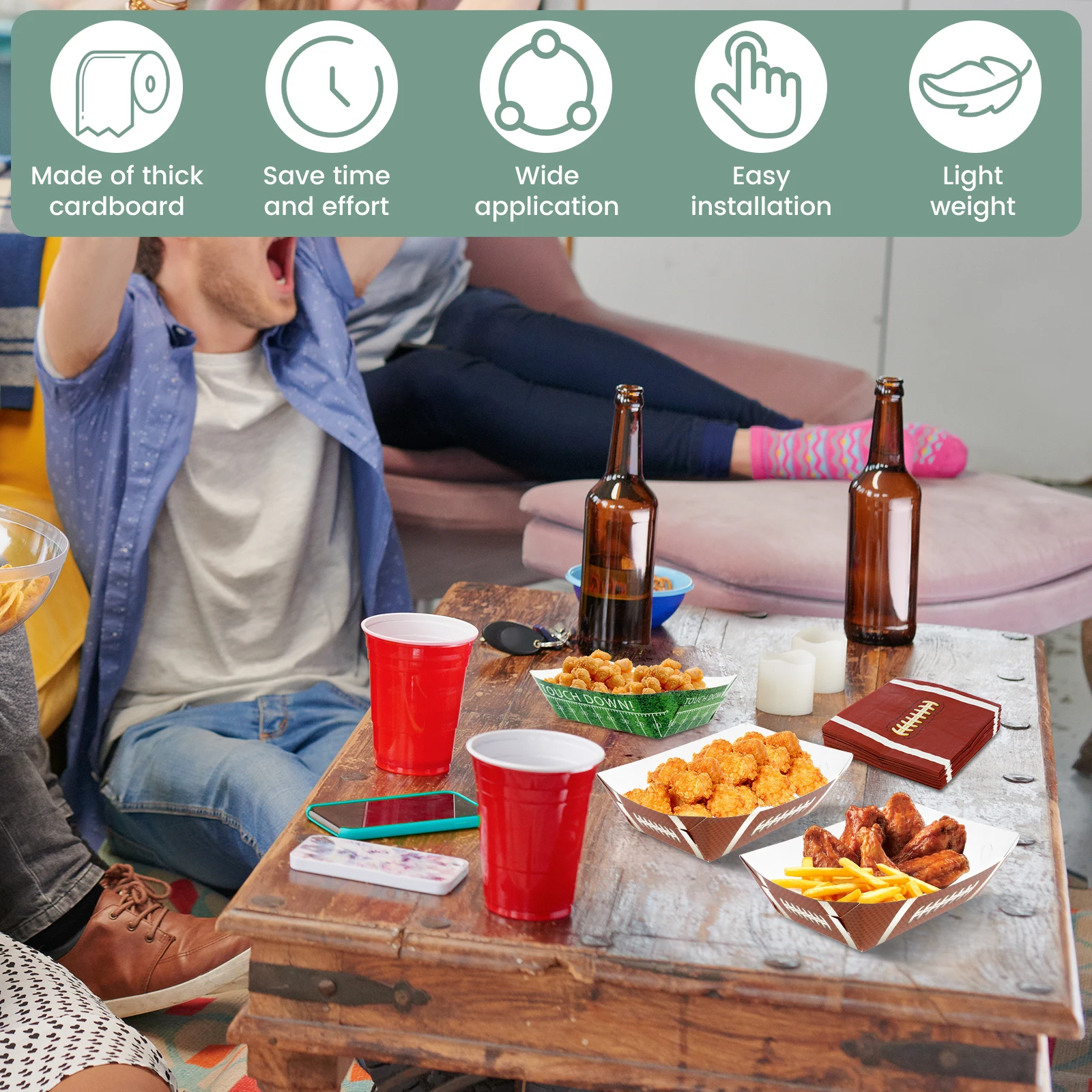 100Pcs Football Paper Napkins and Plates Portable Football Paper Plates and Napkins Easy to Use
