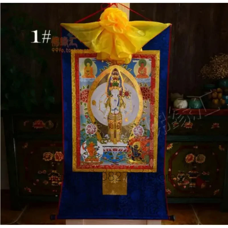 

Tibet Tibetan Buddha Print Silk Gild Thangka Thanka Thousand-Hand Kwan-yin 61CM