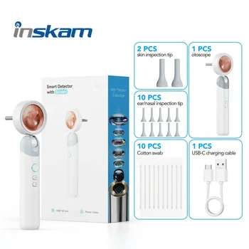 Smart Ear Camera Endoscope 90° Rotatable Head for Easy Viewing 1080P HD Camera with 12 Replacement Heads Included /Nose /Skin 1