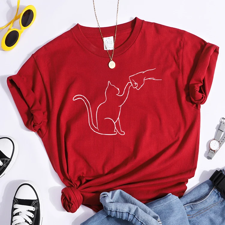 Agreement With Cat Prints T-Shirt Street Creativity Tee Top Trend Individual T-Shirt Hipster Comfortable  Women Tee Shirt