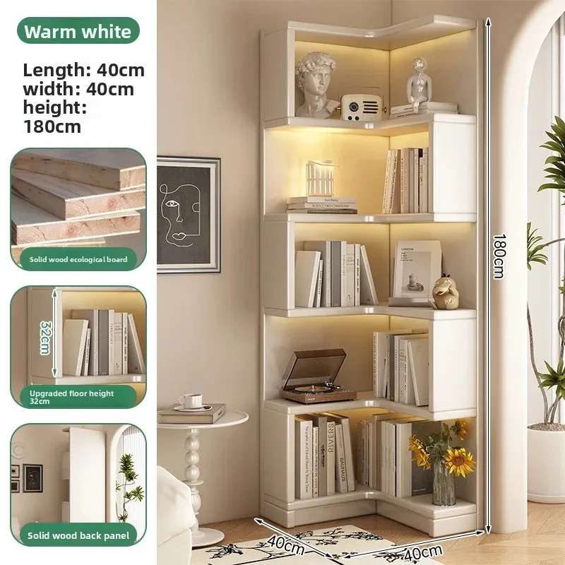 Modern Corner Bookshelf for Living Room Furniture 180cm Tall Storage Rack Display Shelf with Drawer/No Drawer No LED Light - Image 6
