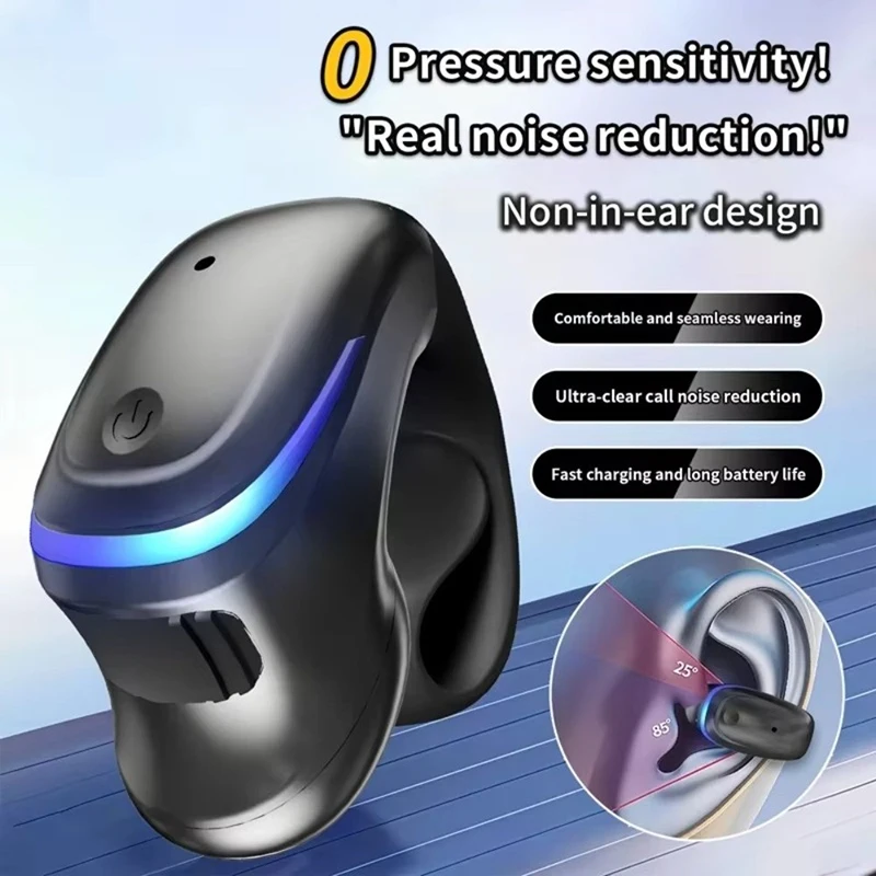 Bluetooth 5.3 Ear Clip Headset with HiFi Stereo and Touch Control