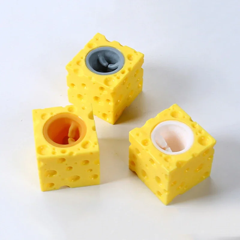 Interactive Cheese Block Stress Relief Toy with Pop-Up Mouse and Hide-And-Seek Figures