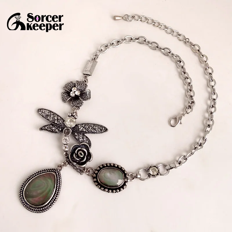 

Fashion Nature Sea Shell Dragonfly Pendant Chains Necklace Jewelry Bohemian Vintage SilverColor Jewelry For Women XL026