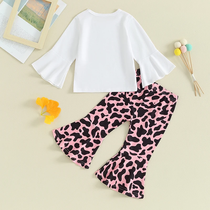 

Toddler Baby Girl Outfits Clothes Bell-Bottoms Long Sleeve Sweatshirt Tops Leopard Print Pants Girls Clothing Set