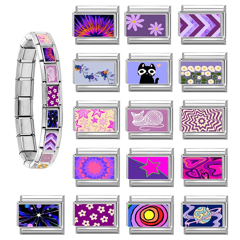 Purple Fashion Italian Stainless Steel Charm Girls DIY Making Jewelry Bracelet