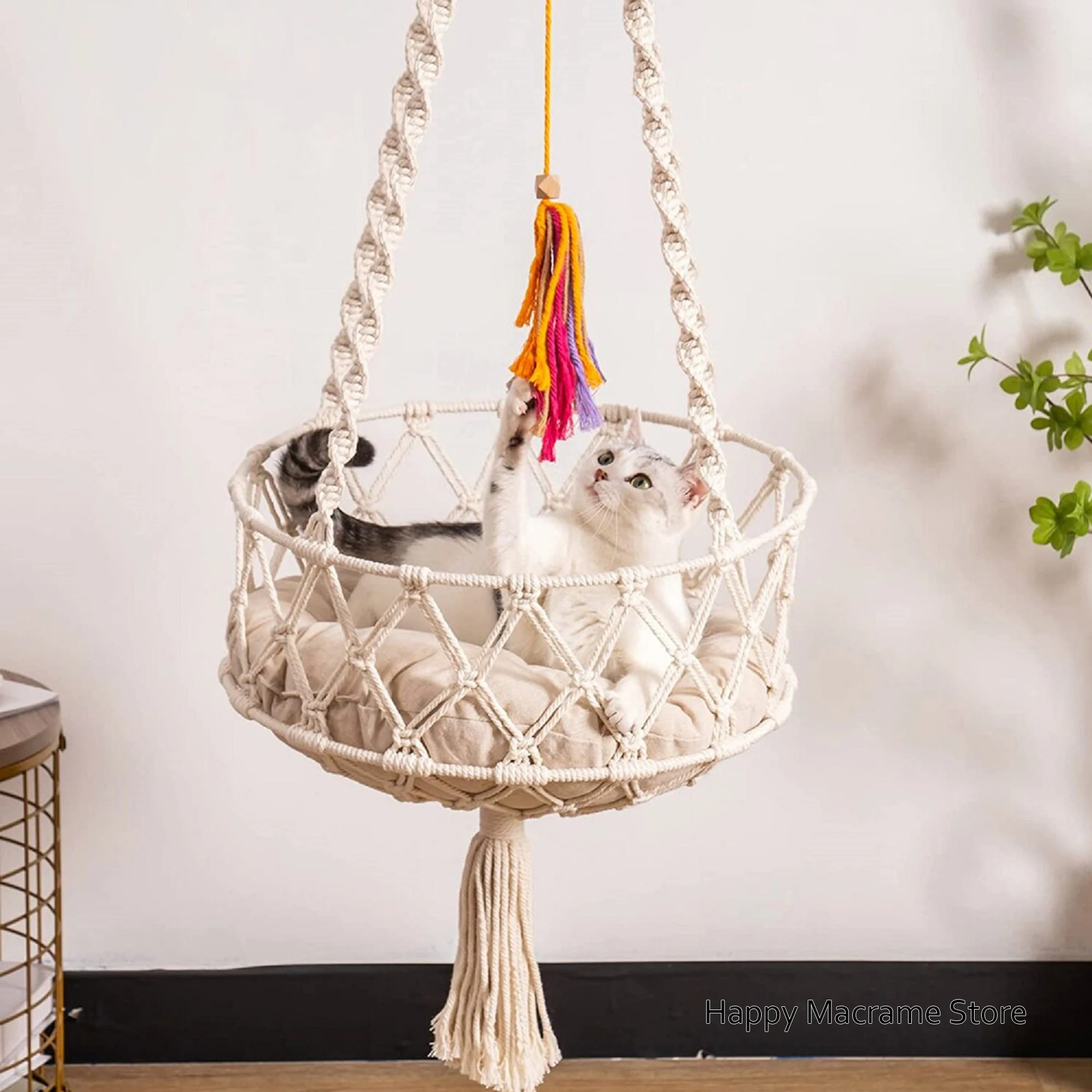 

Macrame Cat Hammock Cat Bed Macrame Dog Bed Hanging Macrame Cat Swing Hanger Floating Cat hammock Tree condo On Wall Ceiling