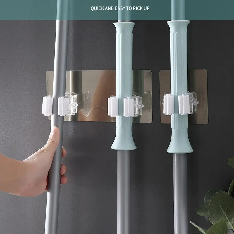 Mop & Broom Holder 3pcs Non marking Mop Hanger Non drilling marking Hook Clip Cartridge