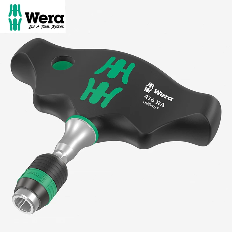 

WERA 05023461001 416 RA T-Handle Bitholding Screwdriver with Ratchet Function and Rapidaptor Quick-Release Chuck 1/4" 45 mm