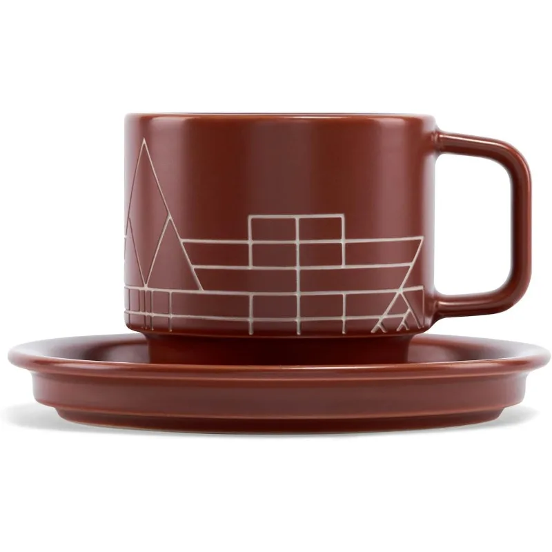 

Terra Stoneware Teacup with Saucer, Frank Lloyd Wright, 8 oz. Stoneware Teacup for Steeping Pyramid Infusers, Dishwasher