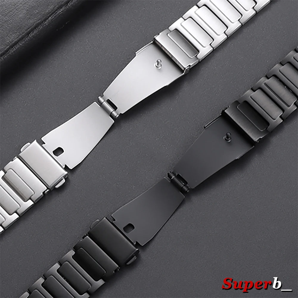 Elegant Silver & Black Stainless Steel Watch Bracelet with Butterfly Clasp