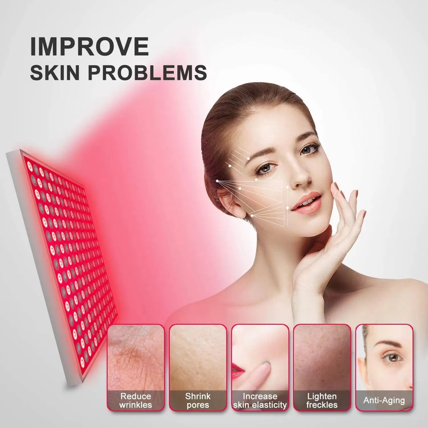 Red LED Light Therapy Panel Lamp for Facial Anti Aging Skin Care Beauty 225 LED Light Body Pain Relief Physical Therapy Tools