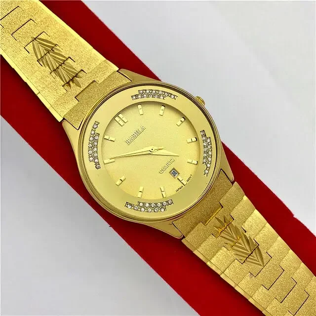 

New men's quartz watch 24K gold watch no fade brass retro carved diamond gift for men waterproof calendar luxury