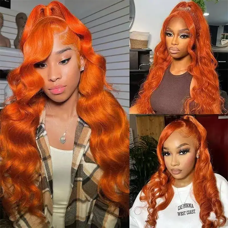 Ginger Orange Blonde Color Loose Wave 13X4 Lace Frontal Synthetic Wig For Women Preplucked Bleach Knots Cosplay Daily Party 3