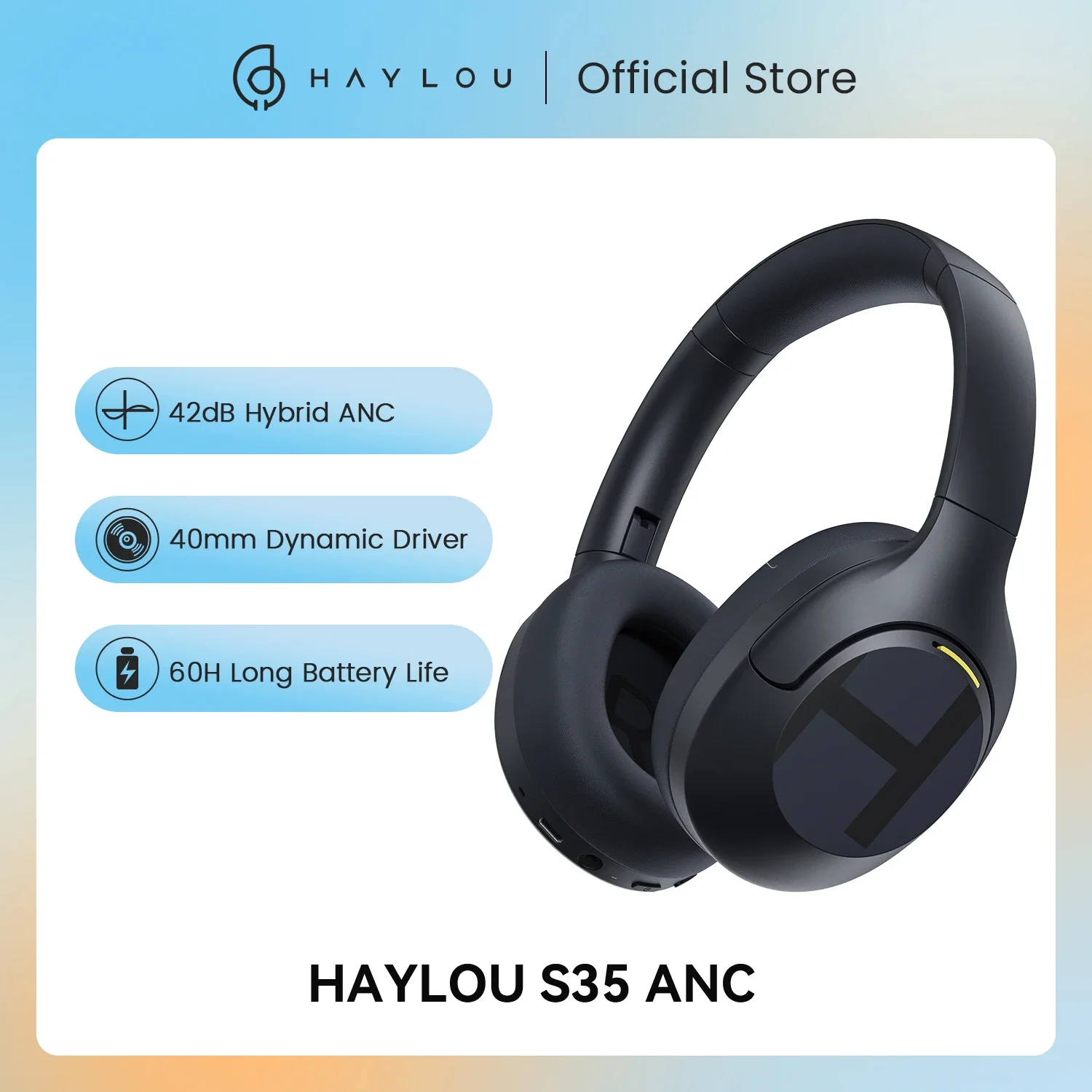 HAYLOU S35 ANC Wireless Bluetooth 5.2 Headphones 42dB Over-ear Noise  Cancellation Headsets 40mm Driver 60H Playtime Earphones