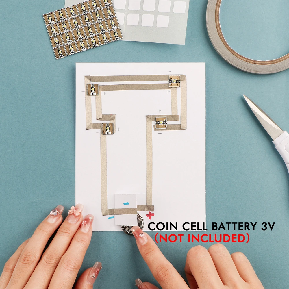 White Led Circuit Stickers and Conductive Fabric Tape Light Craft Kit Design Connections Conductive Tape (Without Battery)