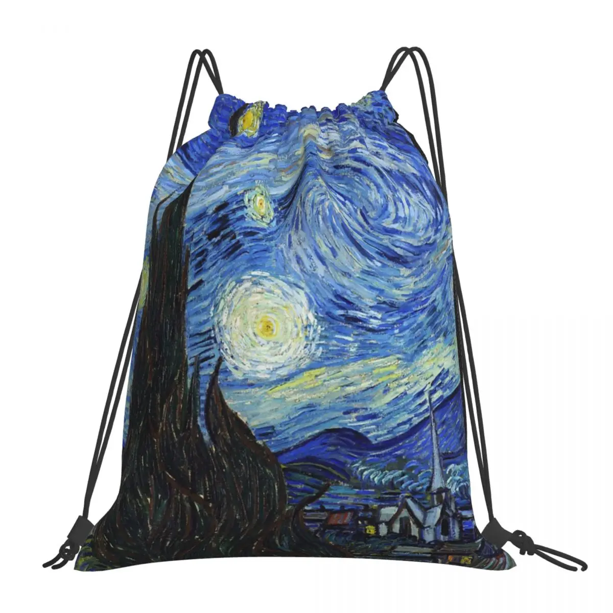 

Vincent Van Gogh - Starry Night Backpack Portable Drawstring Bag Drawstring Bundle Pocket Sundries Bag BookBag For Travel School
